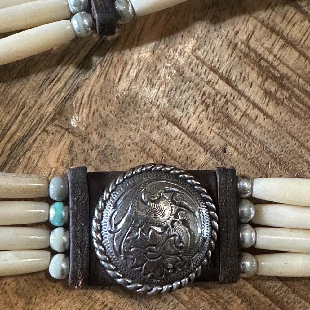 Vtg Tony Lama Leather Concho Bone Bead Western Brown Leather Womens Belt 28" - Picture 9 of 16